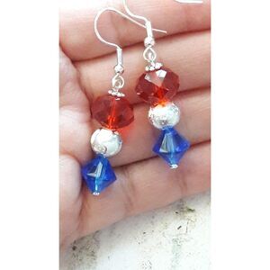 Red Glass Silver Hooks Hidden Meaning earrings Glitchy Glam ,Neo Deco   418■